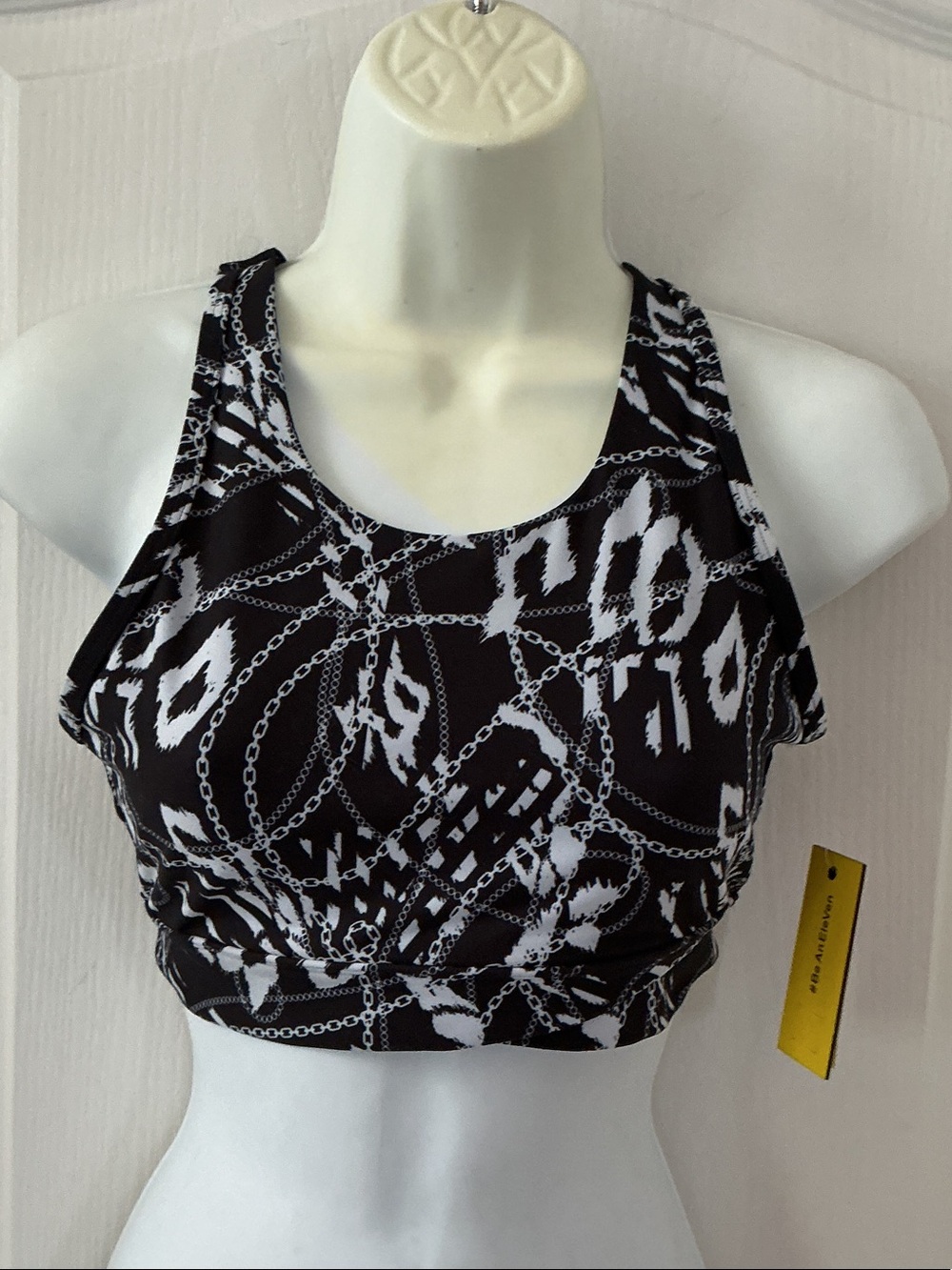 EleVen by Venus Williams Black & White Chain-Print Sports Bra
